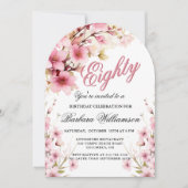Roze Bloemboog Elegantie 80ste Verjaardag Party Kaart (Voorkant)