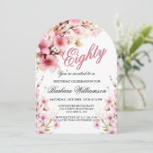 Roze Bloemboog Elegantie 80ste Verjaardag Party Kaart (Staand voorkant)
