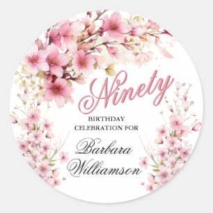 Roze Bloemboog Elegantie 90ste Verjaardag Party Ronde Sticker