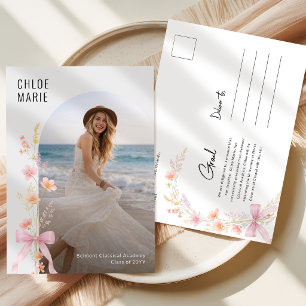 Roze Bloemboog Foto Afstudeeraankondiging Briefkaart