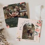 Roze Bloemboog Holly Jolly Christmas Seven Foto Feestdagenkaart<br><div class="desc">Deze roze bloemenboog holly jolly Christmas seven foto vakantiekaart heeft een grillig en elegant ontwerp met levendige waterverf-afbeeldingen van rode en roze poinsettia's en delicaat wintergroen. Met chique botanische elementen zoals dennen-, hulst- en winterbessen, voegt het kleurrijke palet van de kaart, inclusief stoffig roos en gouden accenten, een boho-touch toe...</div>