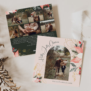 Roze Bloemboog Holly Jolly Christmas Seven Foto Feestdagenkaart