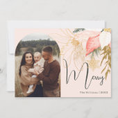 Roze Bloemboog Oh Vrolijk Vier Foto Vakantie Kaart (Voorkant)