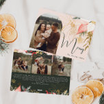 Roze Bloemboog Oh Vrolijk Vier Foto Vakantie Kaart<br><div class="desc">Deze roze bloemenboog vrolijk vier foto vakantie kaart heeft een grillig en elegant ontwerp met levendige waterverf afbeeldingen van rode en roze poinsettia en delicate wintergroen. Met chique botanische elementen zoals dennen-, hulst- en winterbessen, voegt het kleurrijke palet van de kaart, inclusief stoffig roos en gouden accenten, een boho-touch toe...</div>
