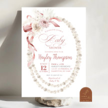 Roze bloemboog parels baby shower uitnodiging