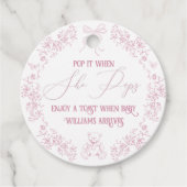 Roze Bloemboog Toile Teddy Bear Baby shower Bedankjes Labels (Voorkant)