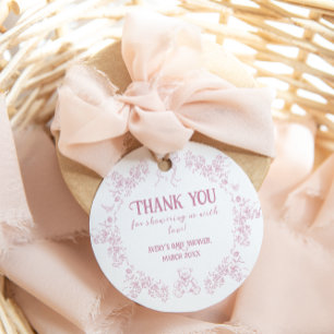 Roze Bloemboog Toile Teddy Bear Baby shower Bedankjes Labels