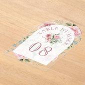Roze bloemboog trouwacryl tafelnummer (Laagn)