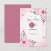 Roze bloemboog verjaardagsfeest uitnodiging (Voorkant / Achterkant)