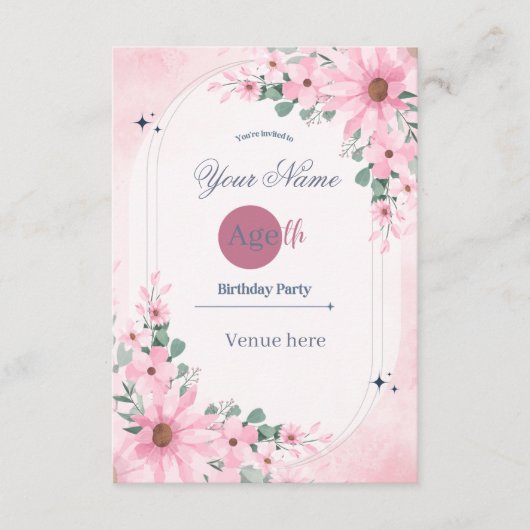 Roze bloemboog verjaardagsfeest uitnodiging (Voorkant)