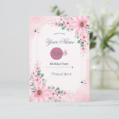 Roze bloemboog verjaardagsfeest uitnodiging (Staand voorkant)