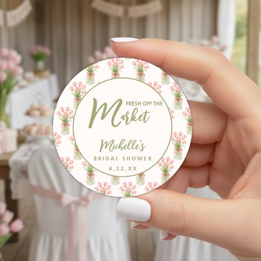 Roze bloemboog vers van de markt ronde sticker