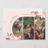 Roze Bloemboog Vreugde In Alles Drie Foto's Feestdagenkaart (Voorkant)