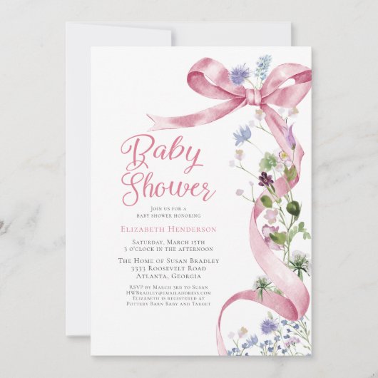 Roze Bloemboog Wildflower Baby shower Kaart (Voorkant)