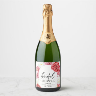 Roze bloemboog zomer bruidsdouche sparkling wijnetiket