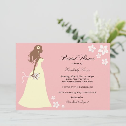 Roze Bloembruid | Uitnodiging voor bruidsdouche (Staand voorkant)