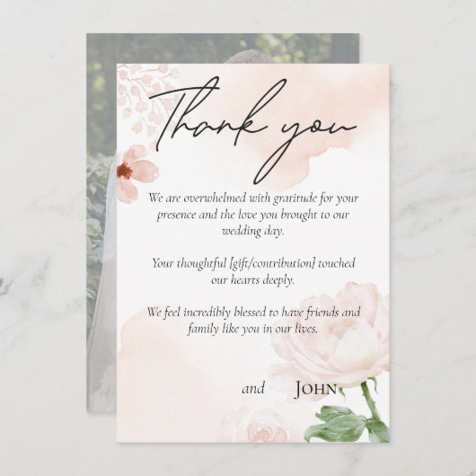Roze bloembruiloft bedankkaart (Voorkant / Achterkant)