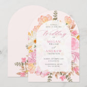 Roze bloembruiloft kaart (Voorkant / Achterkant)