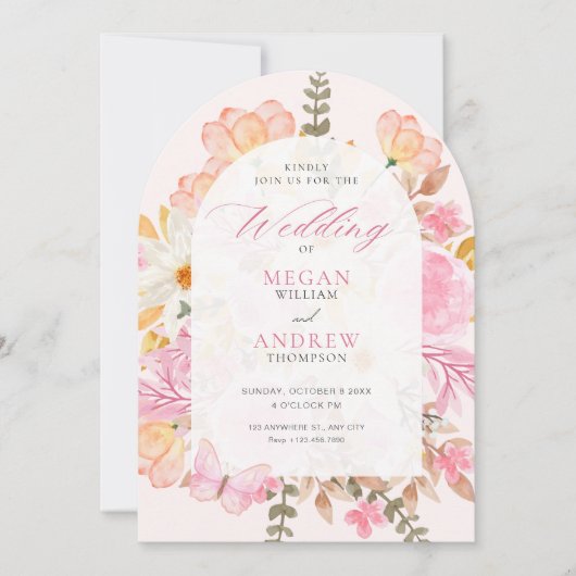 Roze bloembruiloft kaart (Voorkant)