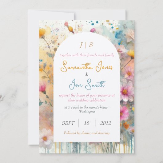 Roze bloembruiloft kaart (Voorkant)