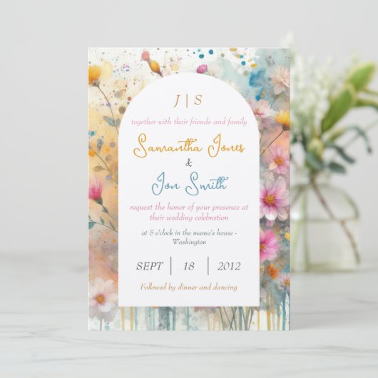 Roze bloembruiloft kaart (Staand voorkant)