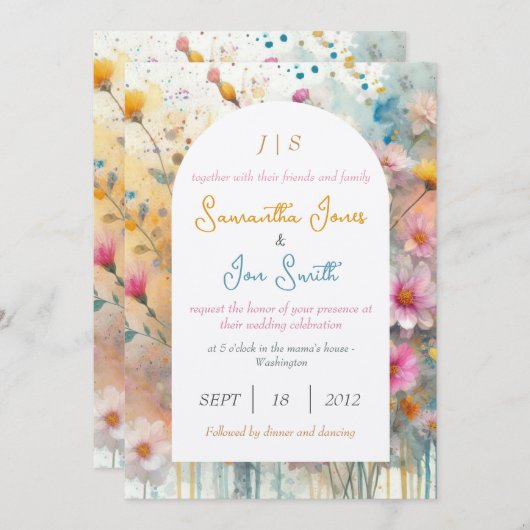 Roze bloembruiloft kaart (Voorkant / Achterkant)