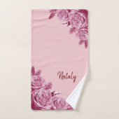 Roze bloemcomposiet met naam bad handdoek (Handdoek)