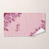 Roze bloemcomposiet met naam bad handdoek (Handdoek)
