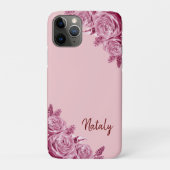 Roze bloemcomposiet met naam Case-Mate iPhone case (Achterkant)
