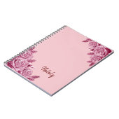 Roze bloemcomposiet met naam notitieboek (Linkerzijde)