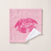 Roze bloemdamast en hete roze lippen bad handdoek (Wasdoekje)
