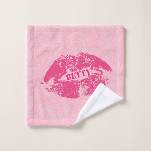 Roze bloemdamast en hete roze lippen bad handdoek (Wasdoekje)