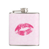 Roze bloemdamast en lippen heupfles (Voorkant)