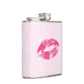 Roze bloemdamast en lippen heupfles (Rechts)