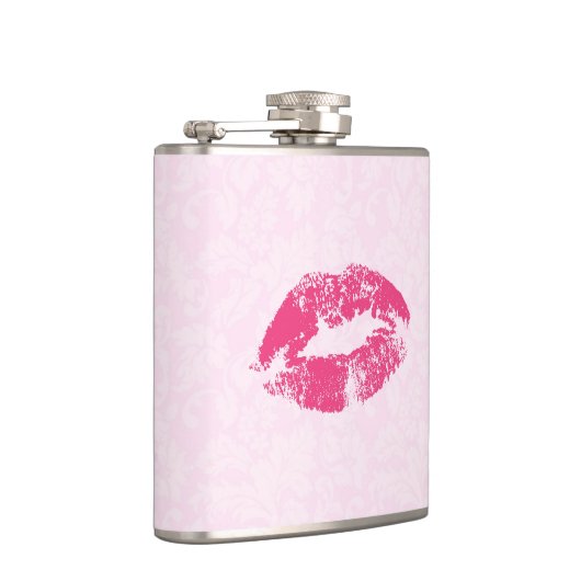 Roze bloemdamast en lippen heupfles (Rechts)