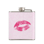 Roze bloemdamast en lippen heupfles (Achterkant)