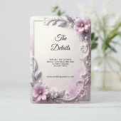Roze bloemdetail frame bijgevoegde kaart (Staand voorkant)