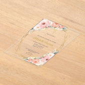 Roze bloemdoop acryl uitnodigingen (Laagn)