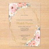 Roze bloemdoop acryl uitnodigingen (Voorkant)