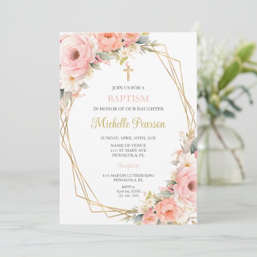 Roze bloemdoop kaart (Staand voorkant)