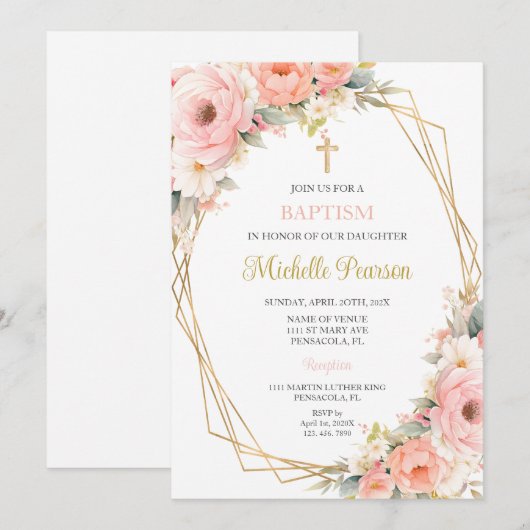 Roze bloemdoop kaart (Voorkant / Achterkant)