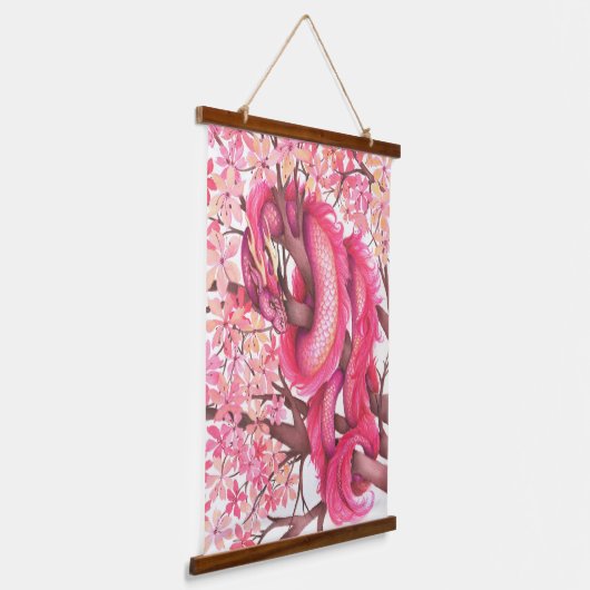 Roze bloemdraak hangend wandkleed (Gebogen)