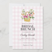 Roze bloememmand bruidsuitnodiging brunch kaart (Voorkant)