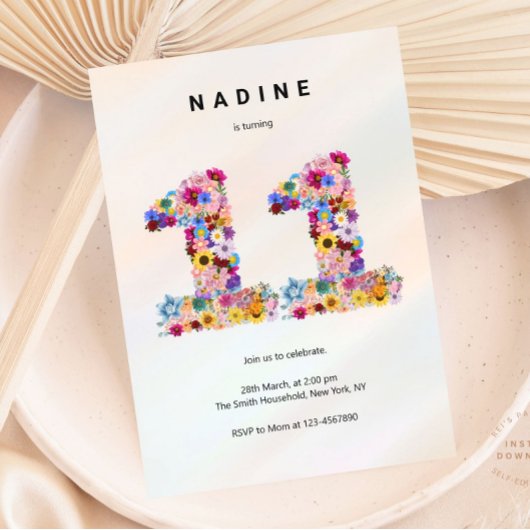 Roze Bloemen 11e Verjaardag Tuin Spring Wildflower Kaart