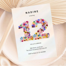 Roze Bloemen 12e Verjaardag Tuin Spring Wildflower Kaart