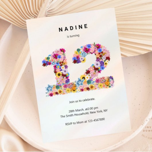 Roze Bloemen 12e Verjaardag Tuin Spring Wildflower Kaart
