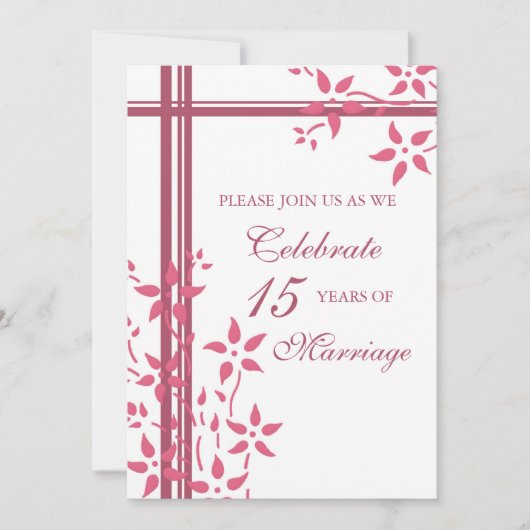 Roze bloemen 15e jubileumfeest uitnodiging (Voorkant)