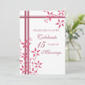 Roze bloemen 15e jubileumfeest uitnodiging (Staand voorkant)