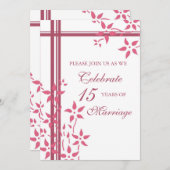 Roze bloemen 15e jubileumfeest uitnodiging (Voorkant / Achterkant)