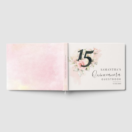 Roze Bloemen 15e verjaardag Qunceanera Gastenboek (Volledig)